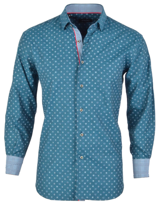 Blue patterned shirt on a white background