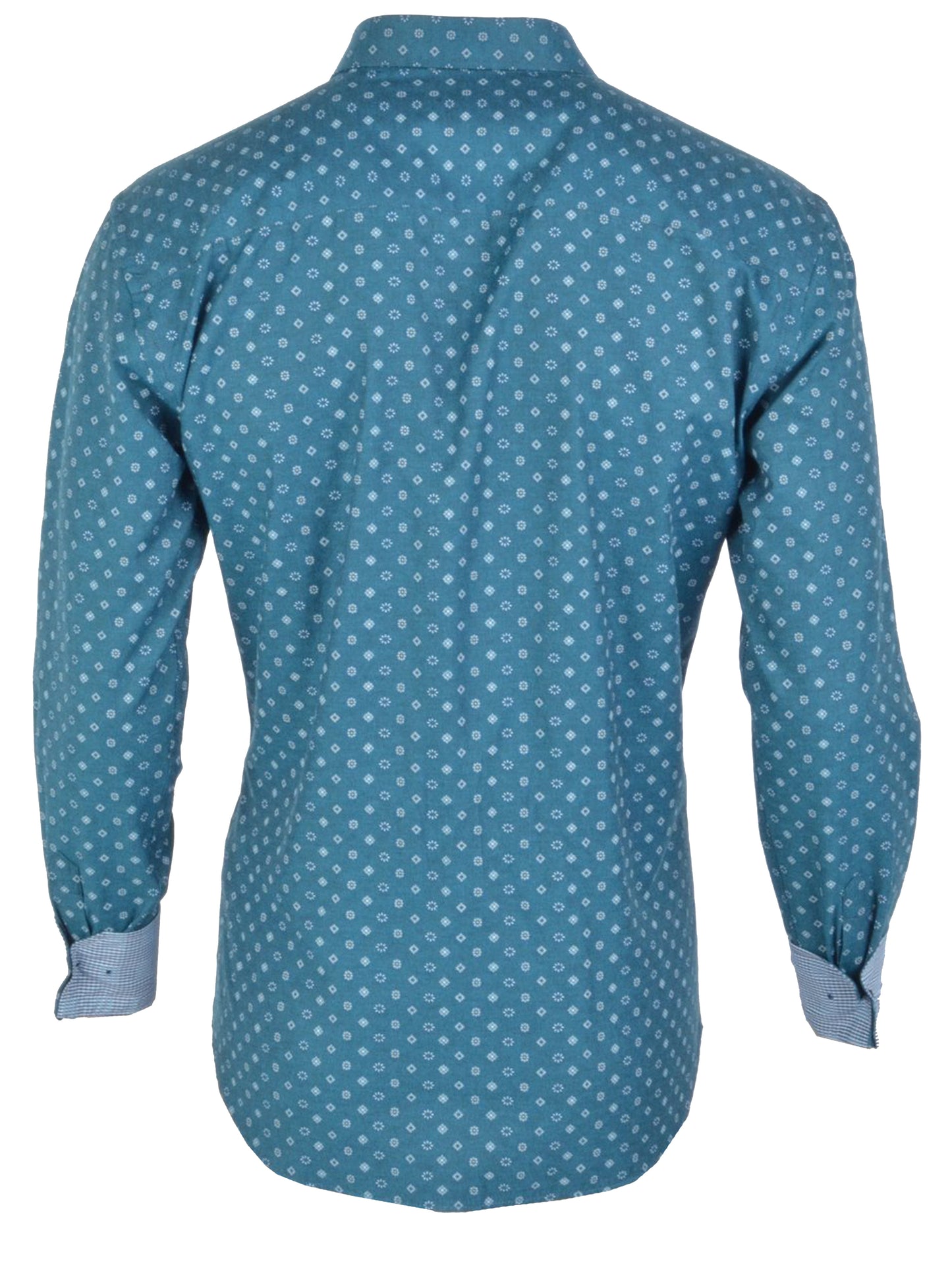 Blue patterned shirt on a white background
