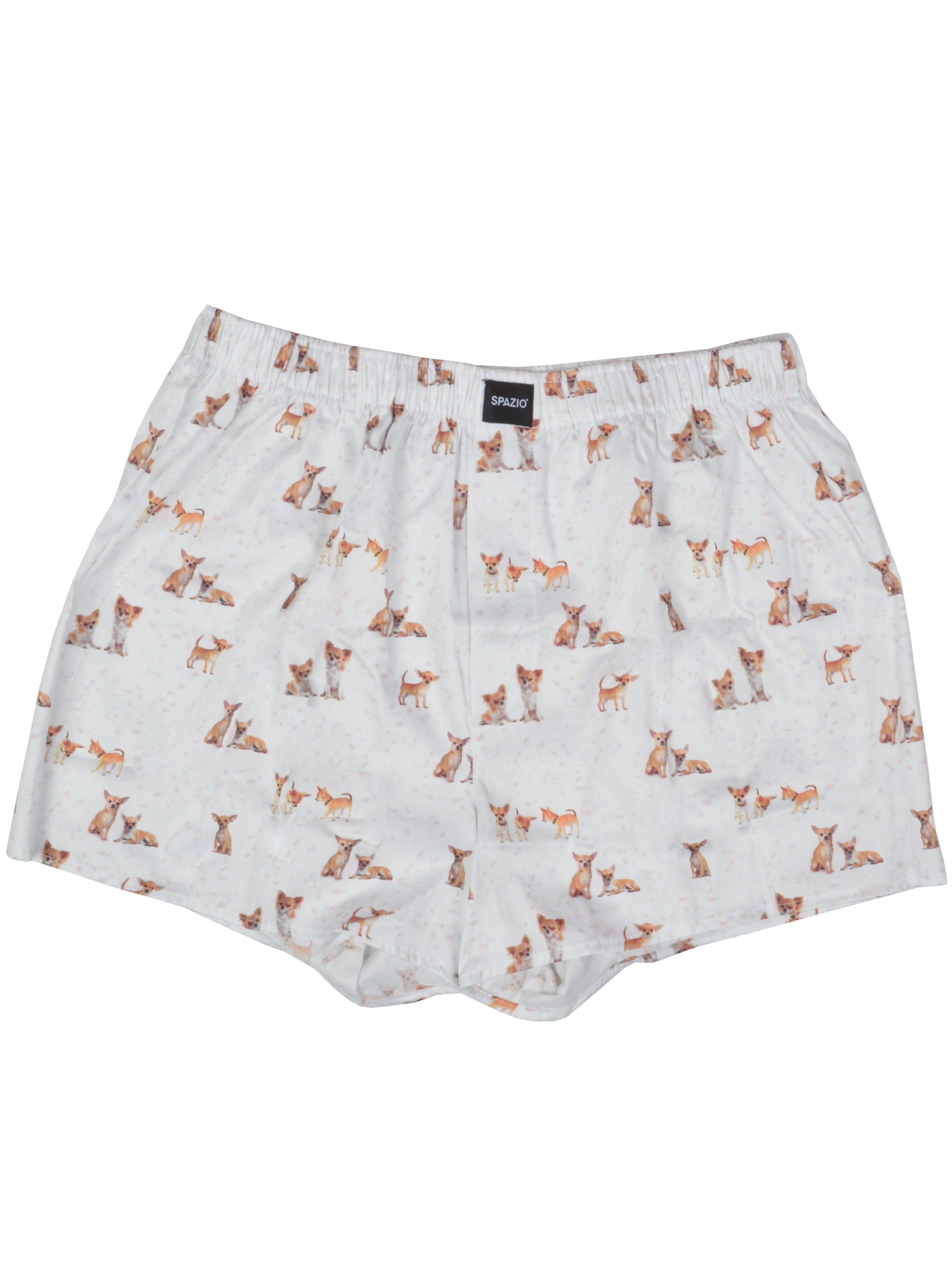 Boxer shorts with dog pattern on a white background