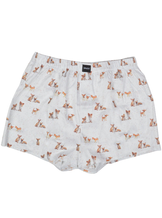 Boxer shorts with dog pattern on a white background