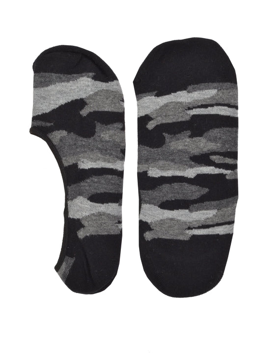 Pair of camouflage-patterned socks on a white background