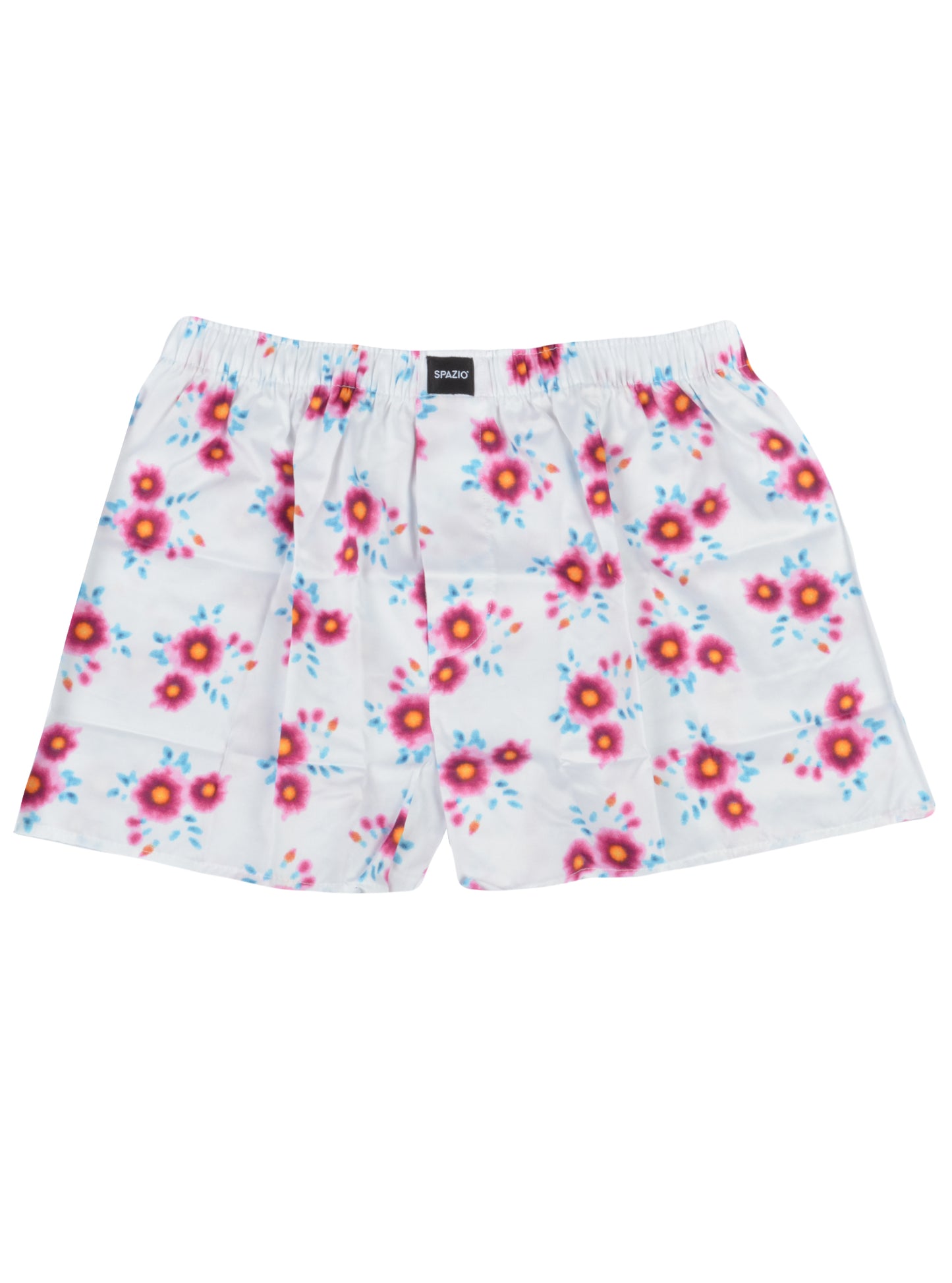 Floral patterned shorts on a white background