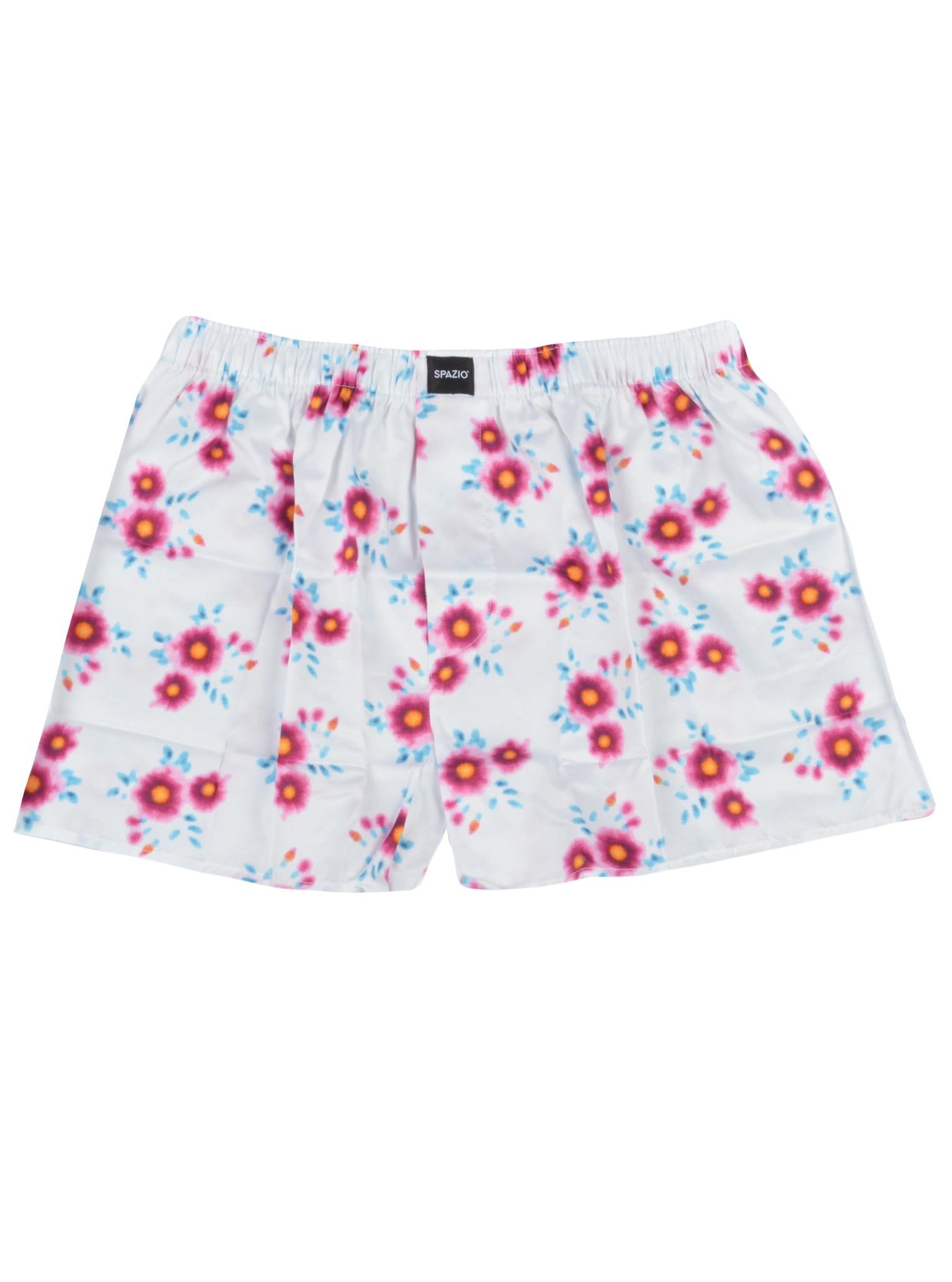 Floral patterned shorts on a white background