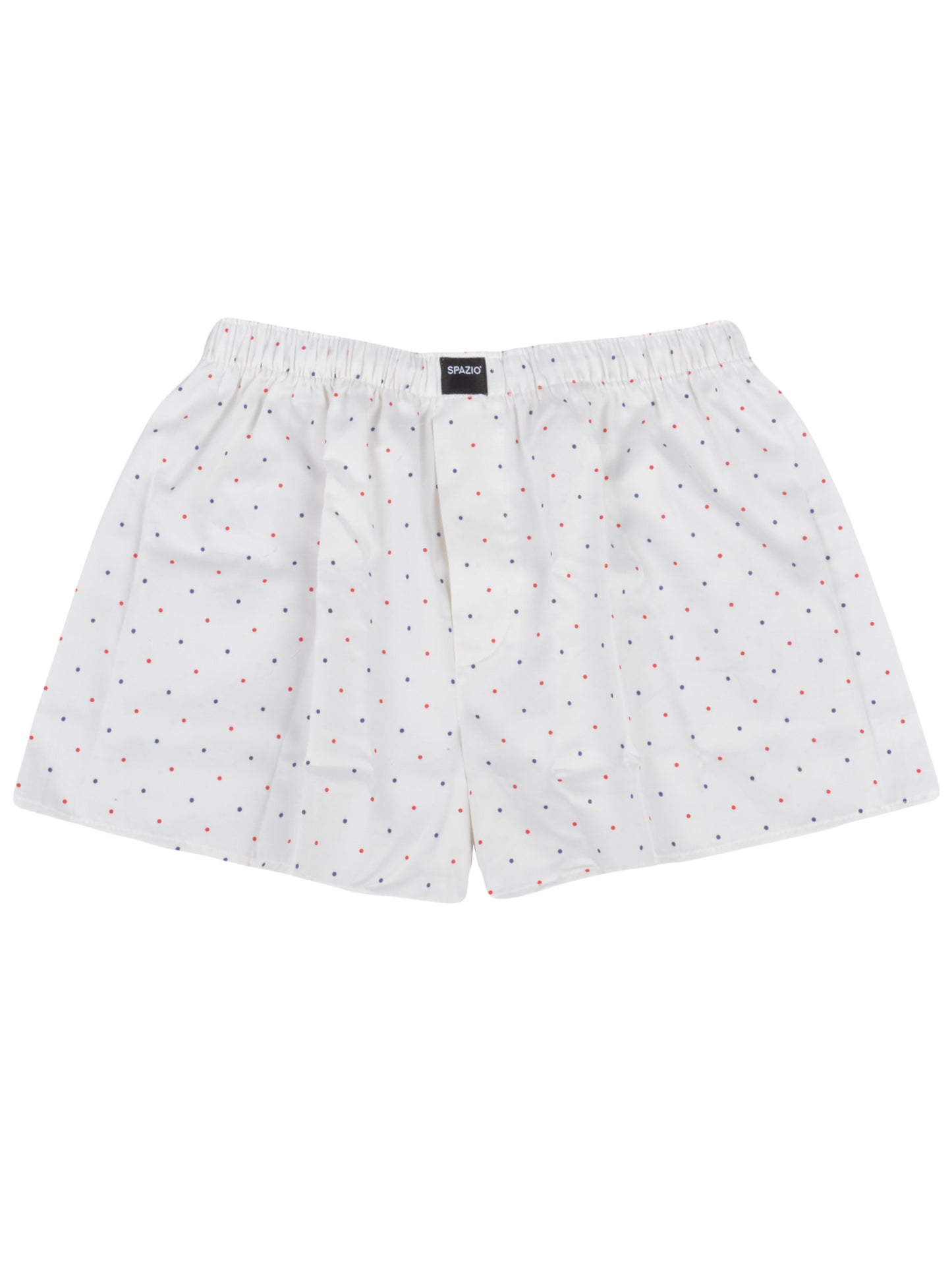 White boxer shorts with small colorful dots on a white background