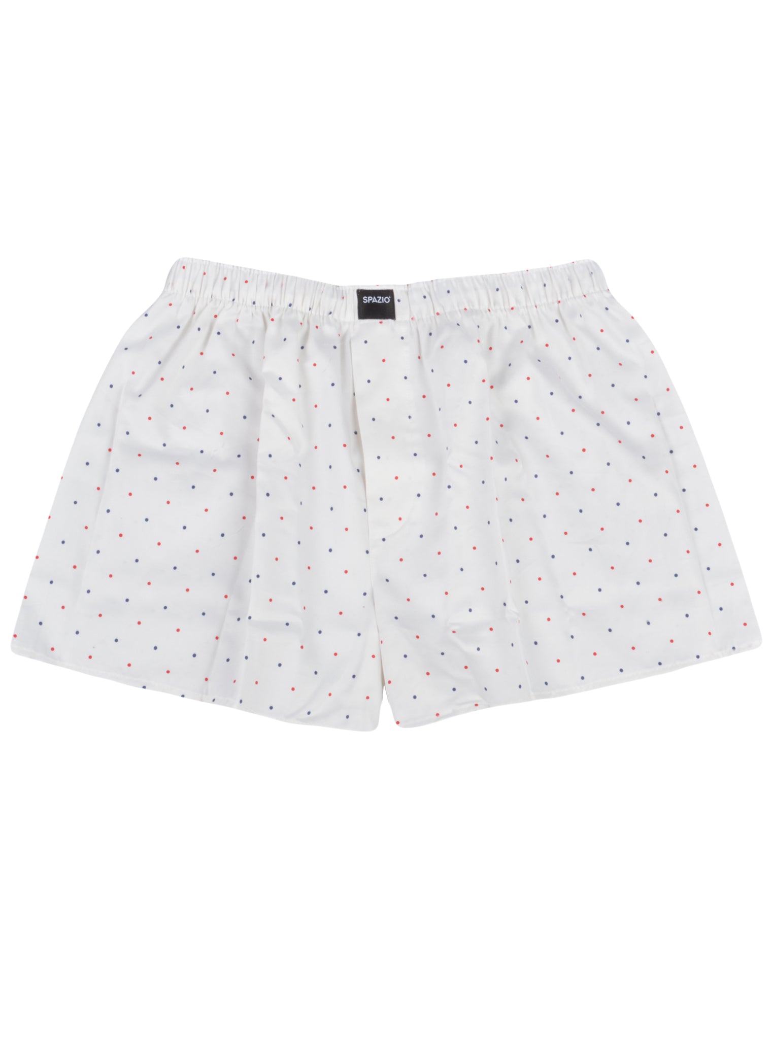 White boxer shorts with small colorful dots on a white background