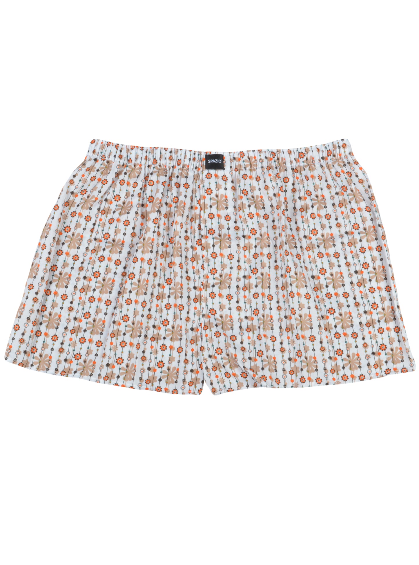 Floral patterned boxer shorts on a white background