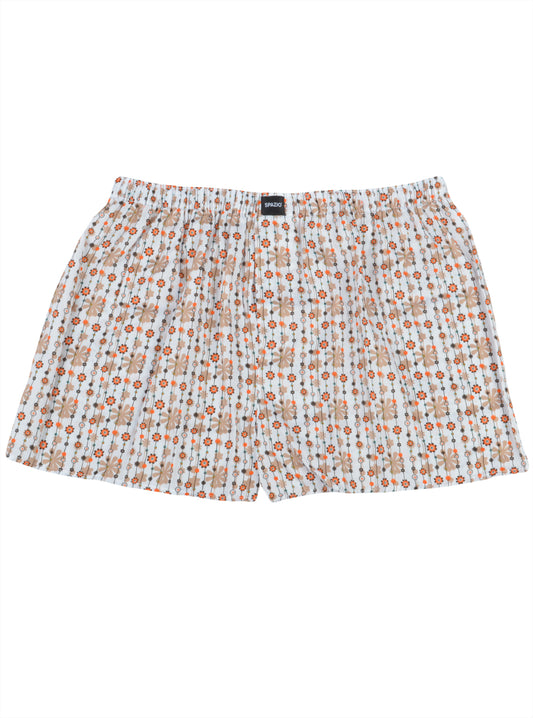 Floral patterned boxer shorts on a white background
