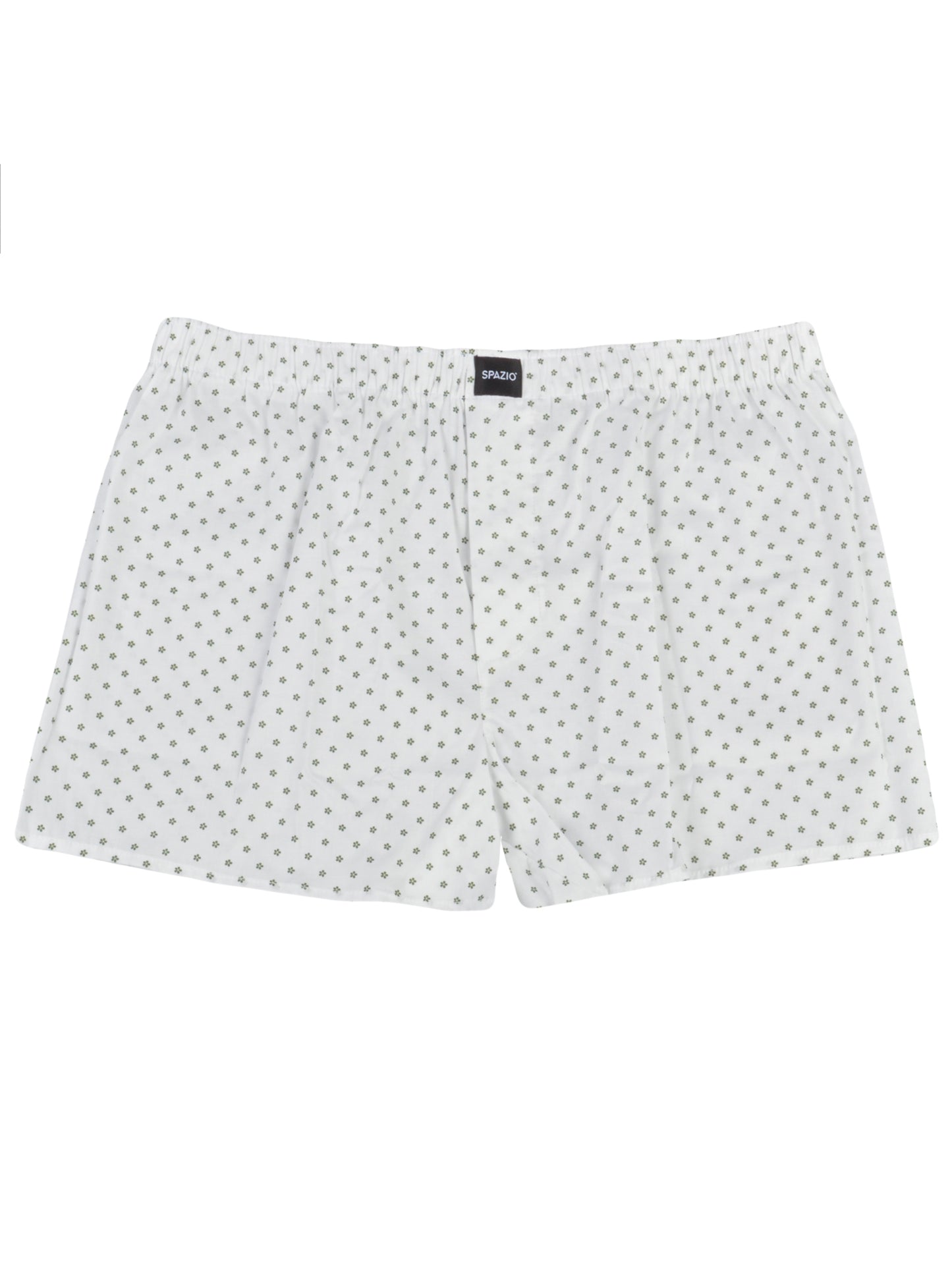White boxer briefs with a subtle green leaf pattern on a white background