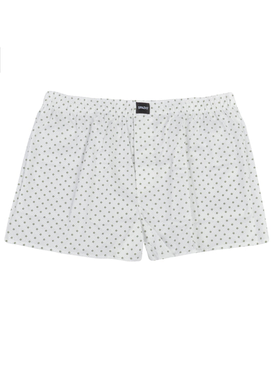 White boxer briefs with a subtle green leaf pattern on a white background