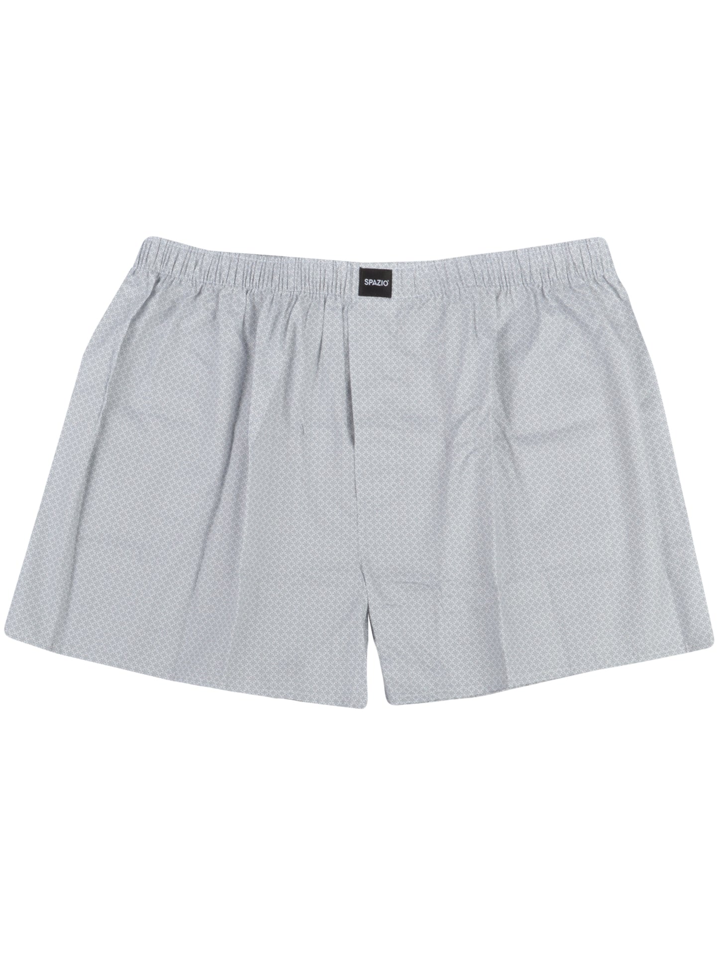 white boxer short with a grey circle print pattern on a white background