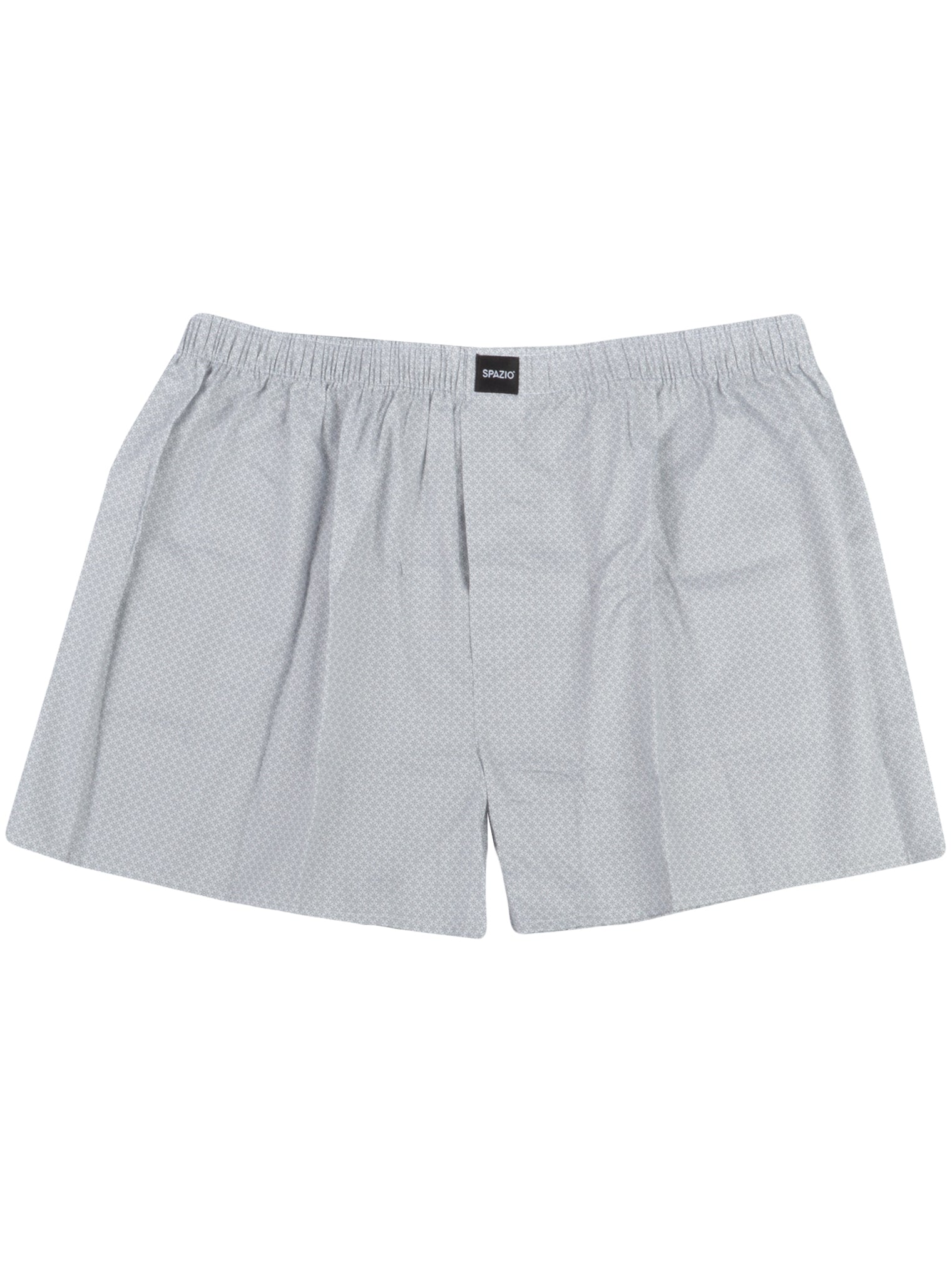 white boxer short with a grey circle print pattern on a white background