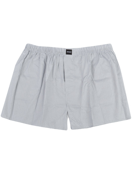 white boxer short with a grey circle print pattern on a white background