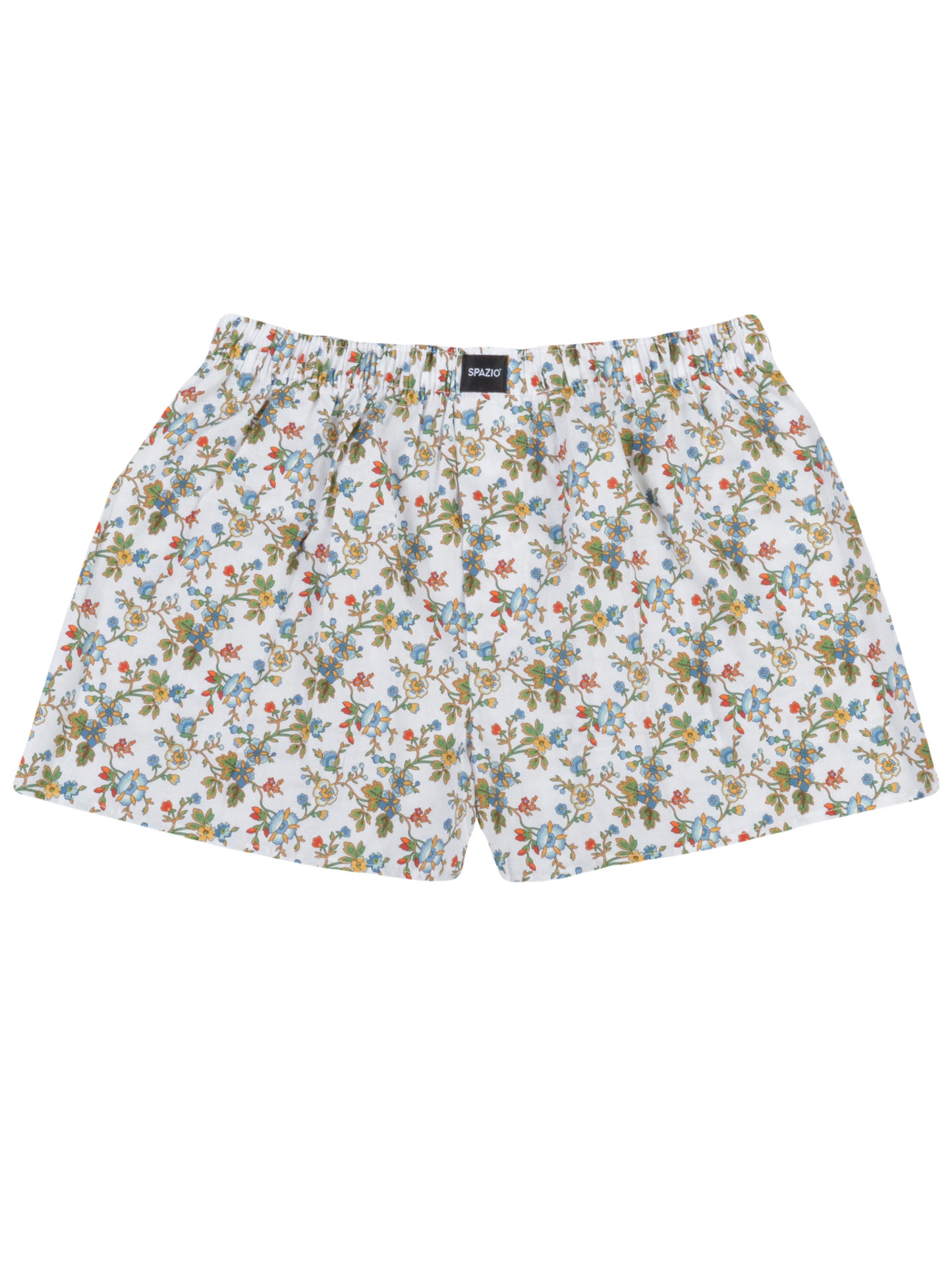 Floral patterned boxer shorts on a white background